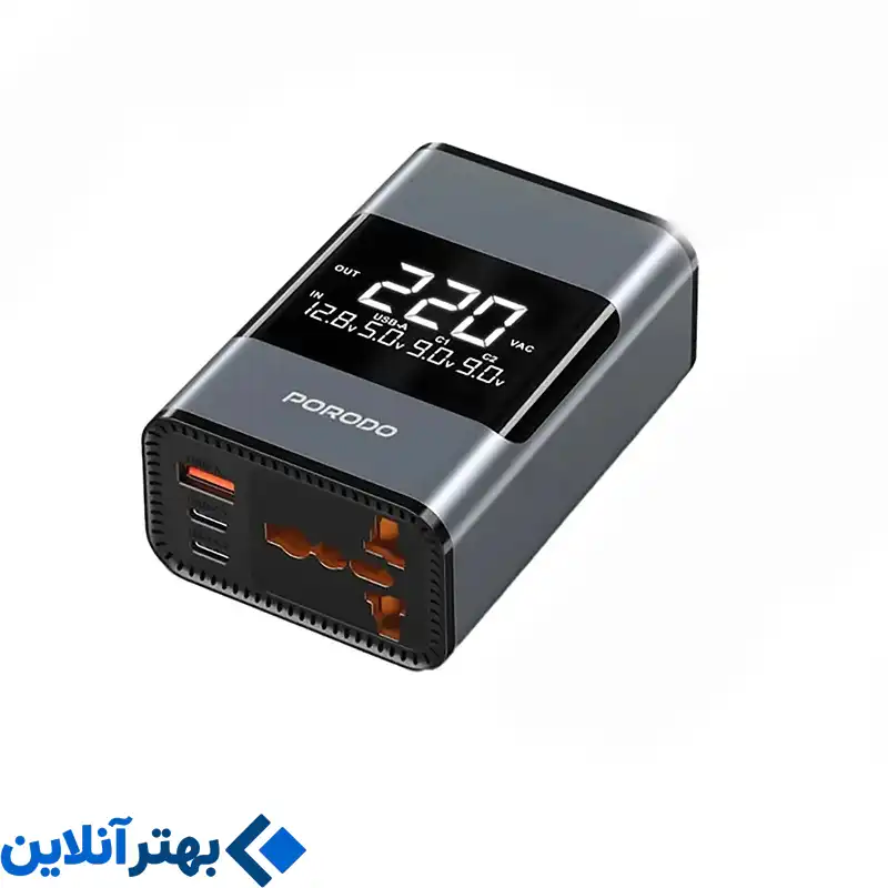 مبدل برق خودرو پرودو مدل 200W Porodo Universal AC Car Power Inverter PDFWCH067GY